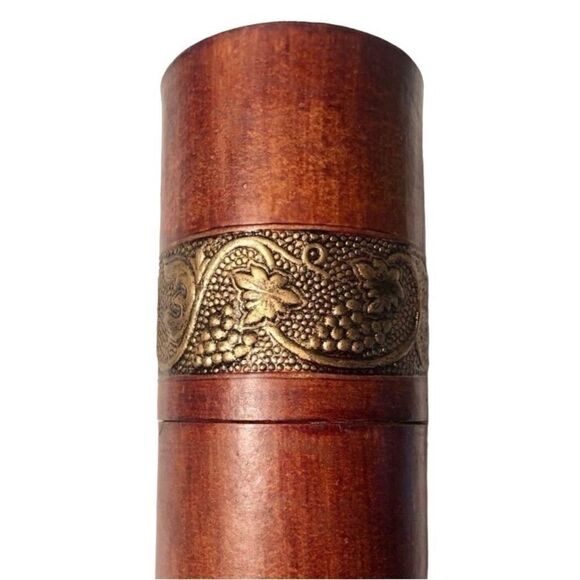 Decorative Canister with Leather Finish and Antique Gold Grape Leaf Banding - Picture 3 of 8